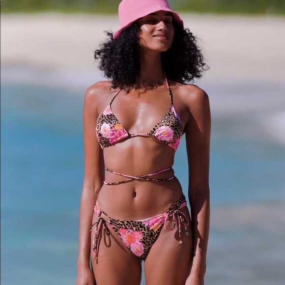 VS Floral Leopard Wrap Strap Tie Triangle Bikini Matching Set Top Bottoms - Picture 8 of 14